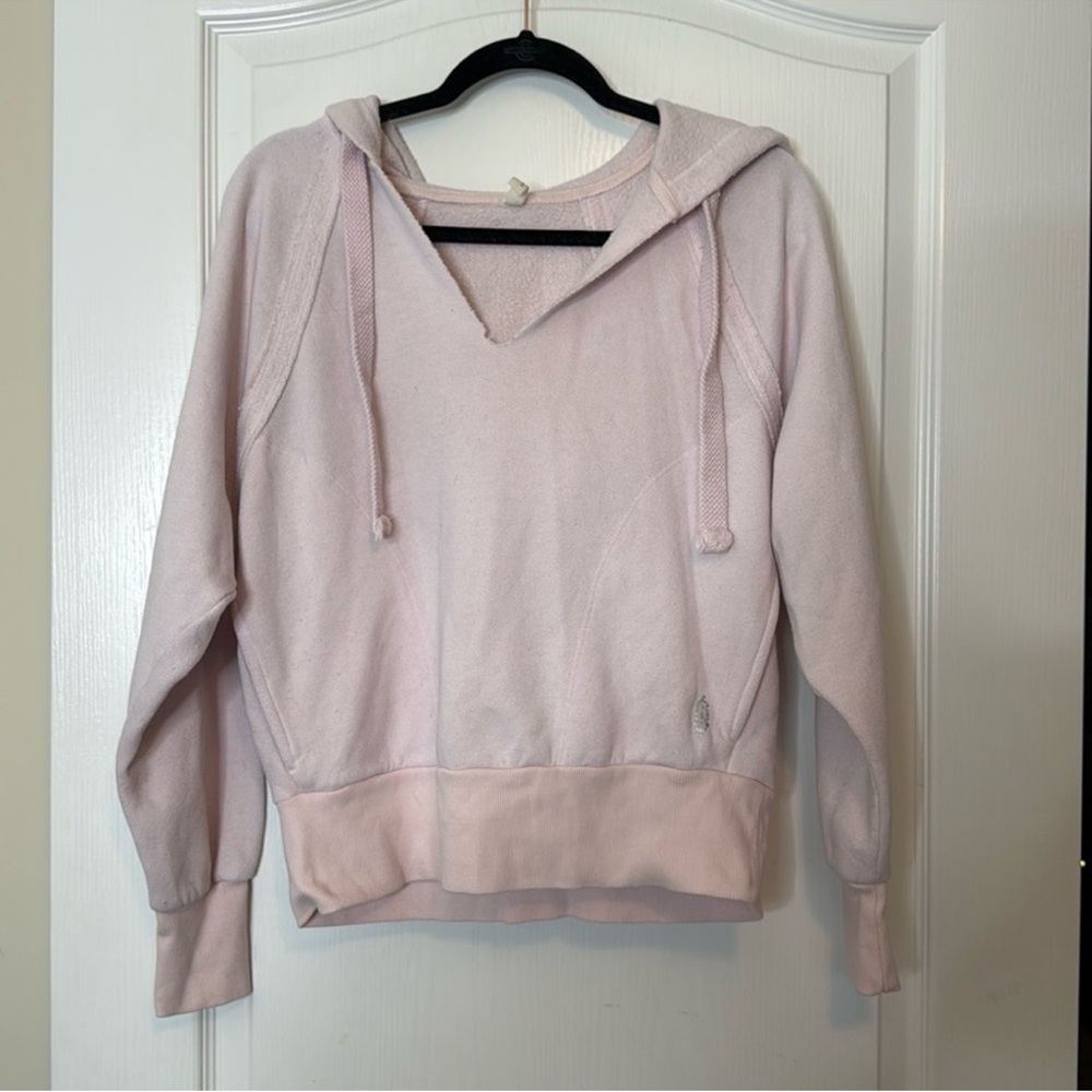 Free People Pink Pullover V Neck Hoodie Small
